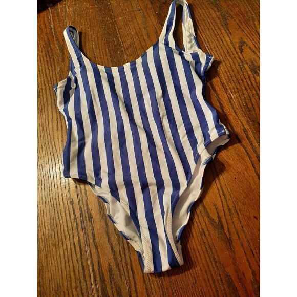 Medium Size 8/10 Love & Sports Blue White Stripe 1pc  Swimsuit Bathing Suit - Picture 1 of 6